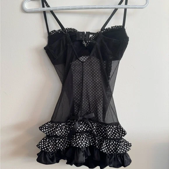 Victoria Secret Black Polka Dot Ruffled Lingerie - Picture 3 of 5